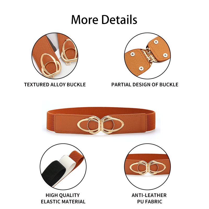 2024 Fashion Waistbands Stretchy Gold Double O-Ring Buckle Wide Stretch Elastic Belt Double Metal Buckle Waistband Belt