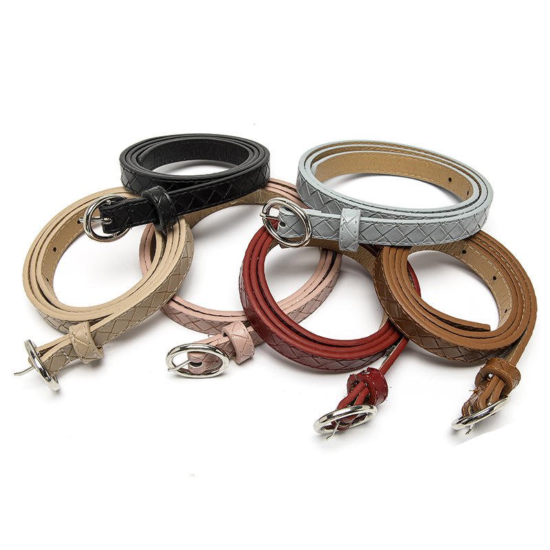 2023 New High Quality Plaid Thin Belt Ladies Oval Pin Buckle Belt Jeans Pu Belt Women
