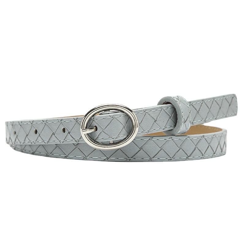 2023 New High Quality Plaid Thin Belt Ladies Oval Pin Buckle Belt Jeans Pu Belt Women