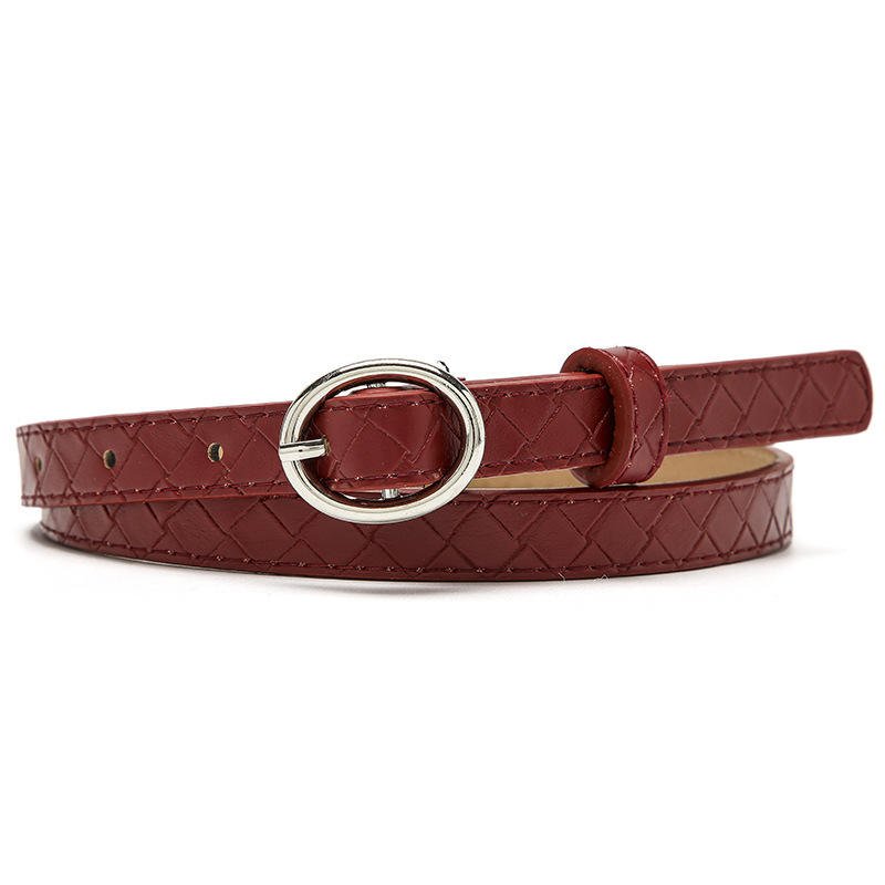 2023 New High Quality Plaid Thin Belt Ladies Oval Pin Buckle Belt Jeans Pu Belt Women