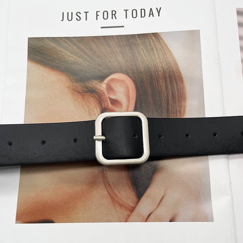 New Design 2.8cm Wide Thin Leather Belts With Silver Square Buckle Women Leather Belt For Jeans Dresses Pants