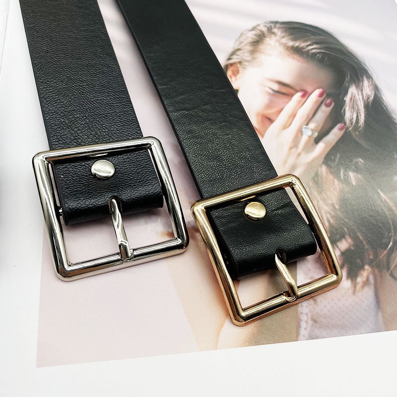 New Design 2.8cm Wide Thin Leather Belts With Silver Square Buckle Women Leather Belt For Jeans Dresses Pants