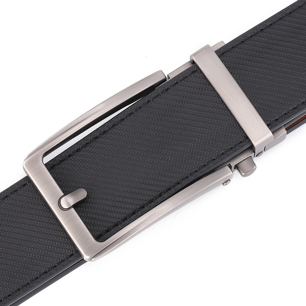 Wholesale Men's Business Style Ratchet Belt Custom Length Genuine Cowhide Leather with Automatic Alloy Dummy Buckle