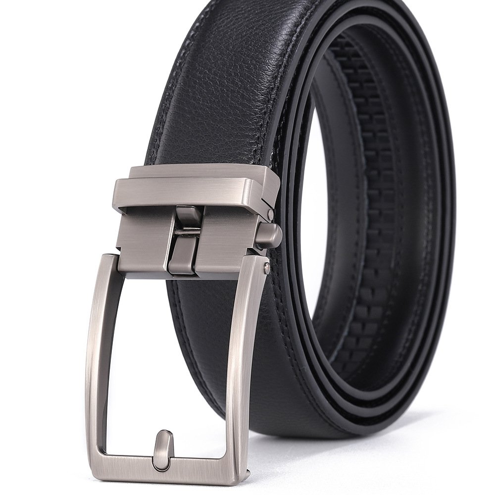 Wholesale Men's Business Style Ratchet Belt Custom Length Genuine Cowhide Leather with Automatic Alloy Dummy Buckle