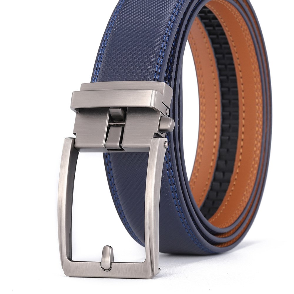 Wholesale Men's Business Style Ratchet Belt Custom Length Genuine Cowhide Leather with Automatic Alloy Dummy Buckle