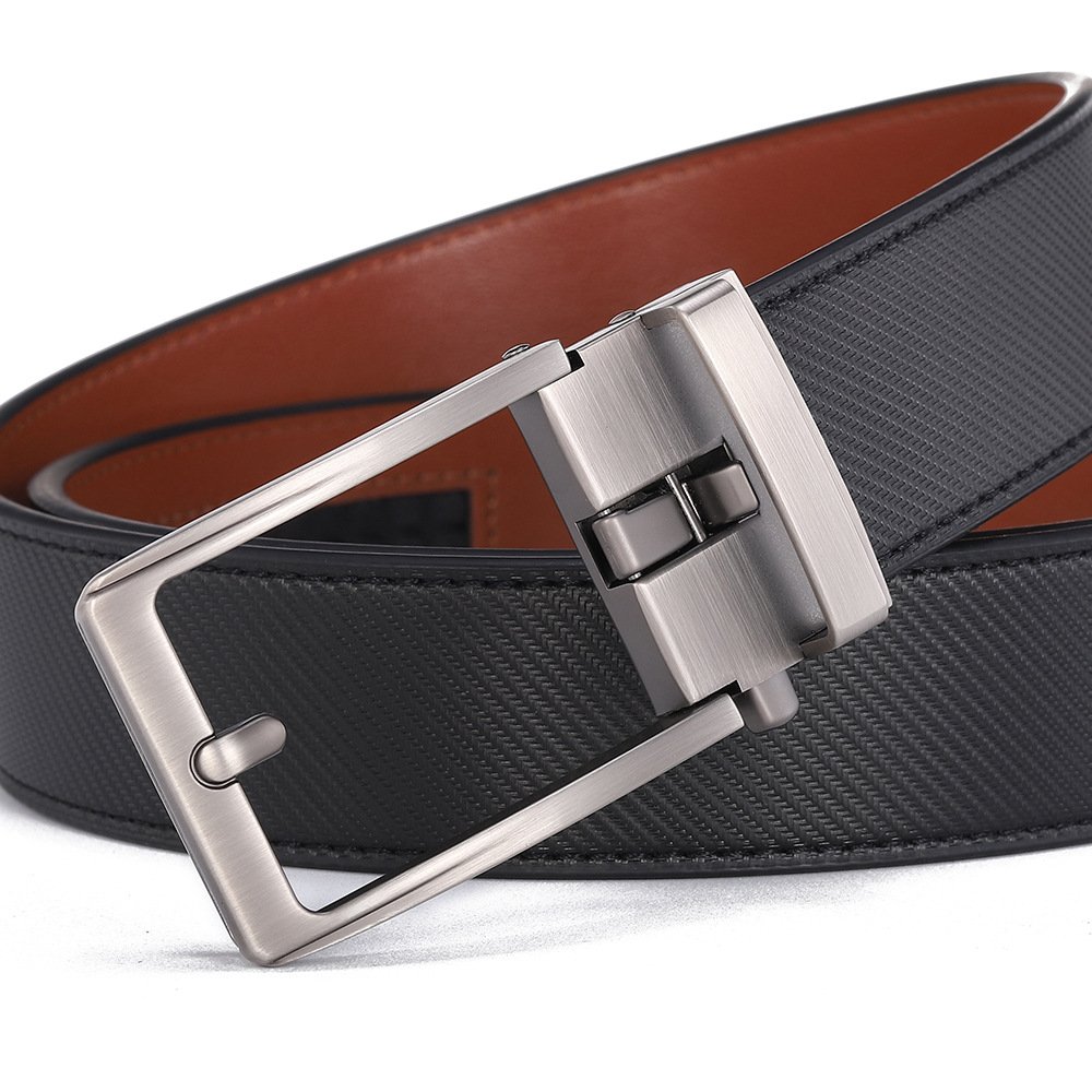 Wholesale Men's Business Style Ratchet Belt Custom Length Genuine Cowhide Leather with Automatic Alloy Dummy Buckle