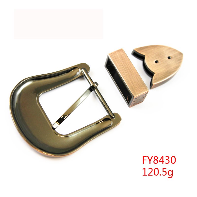 Factory sale 30mm zinc alloy horn flower pattern 3 piece western belt buckle set