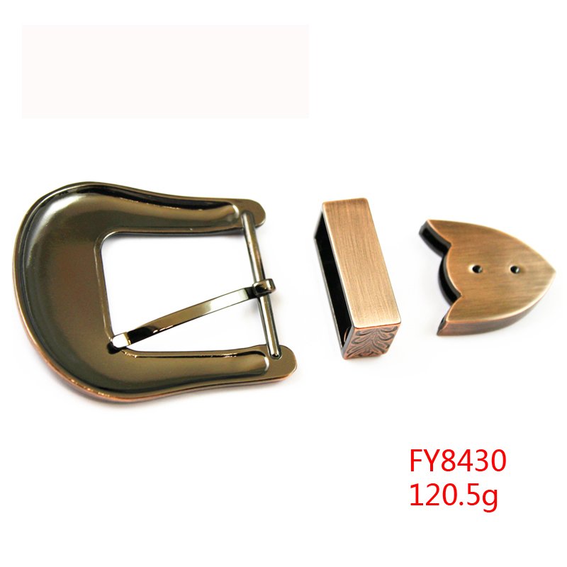 Factory sale 30mm zinc alloy horn flower pattern 3 piece western belt buckle set