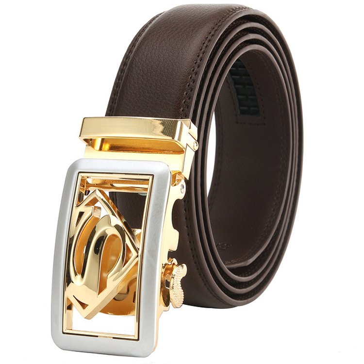 Wholesale Automatic Buckle Men's Real Leather Ratchet Dress Belt with Gift Set Box Pack