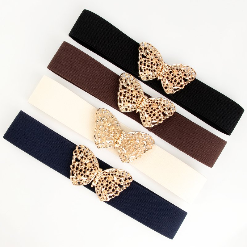 Butterfly buckle belts women decoration Alloy cutout bow buckle belt designed for women, Elastic Women Ladies Dress Belt