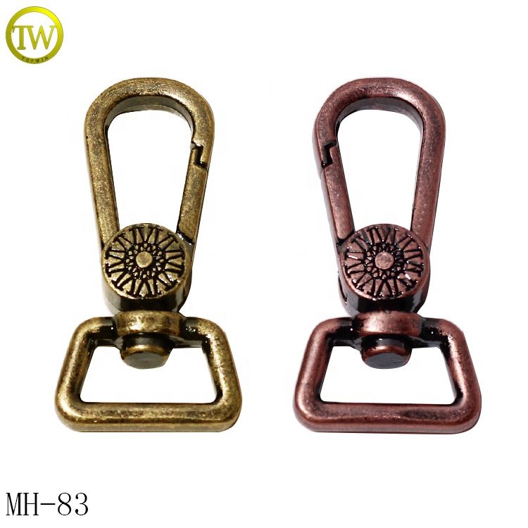 Custom durable name trigger snap hook handbags brass logo d ring buckle clip swivel hooks for dog collar