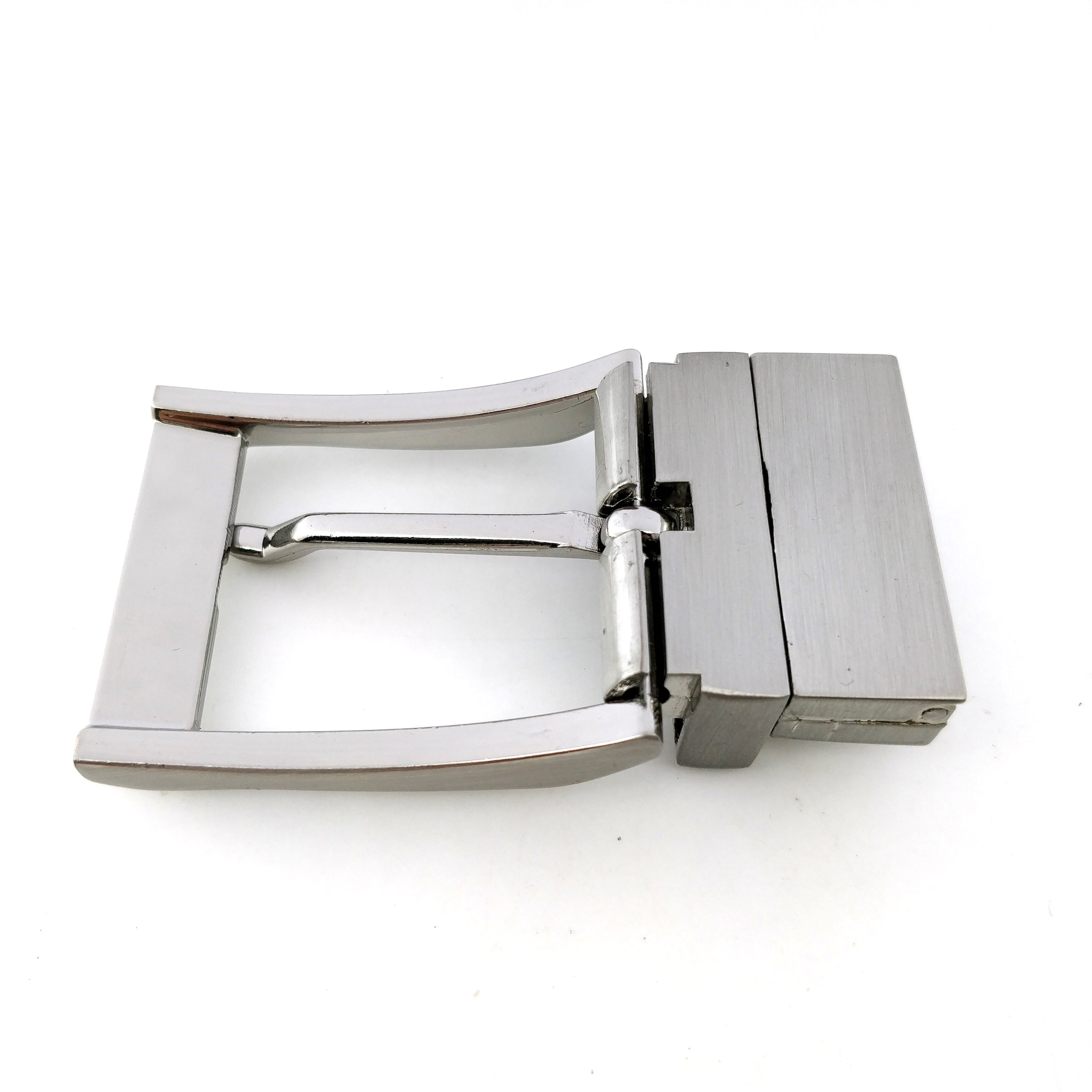 Factory price 35mm custom engraved logo laser logo Reversible pin buckle brushed silver belt buckle for men