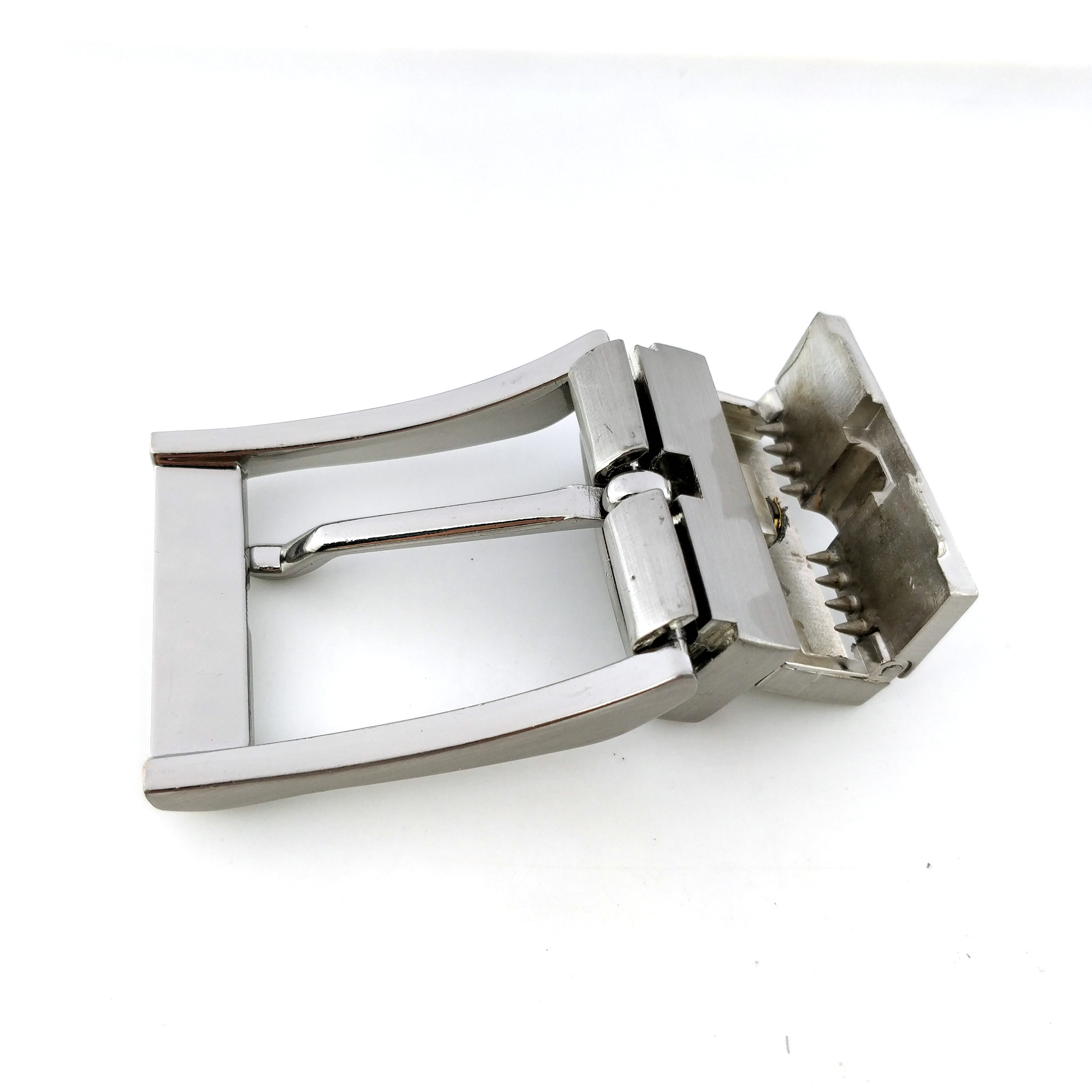 Factory price 35mm custom engraved logo laser logo Reversible pin buckle brushed silver belt buckle for men