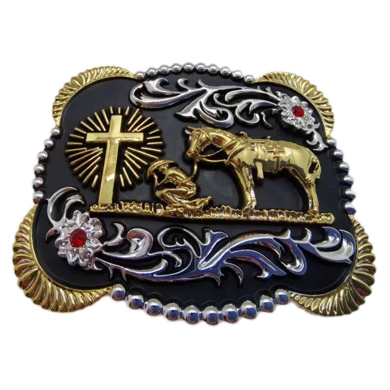 Praying Cowboy Horse Cross Faith Animal Rodeo Western Fashion Belt Buckle