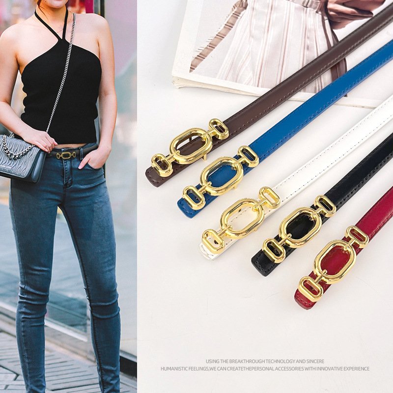 Luxury Designs Metal Gold Buckle Genuine Leather Thin Belt Female Cowhide Waist Belts Decoration Jeans Wholesales