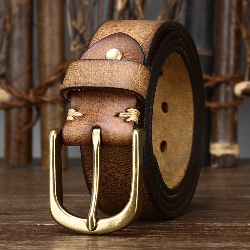 Cotton Classic and Durable Accessory for Gentlemen Designer Copper Buckle Genuine Leather belts Belt for men