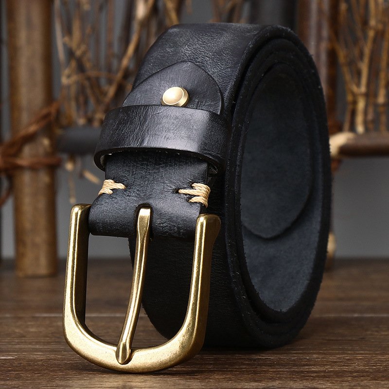 Cotton Classic and Durable Accessory for Gentlemen Designer Copper Buckle Genuine Leather belts Belt for men