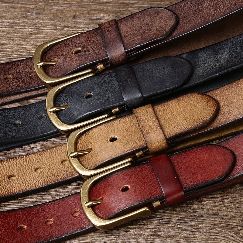 Cotton Classic and Durable Accessory for Gentlemen Designer Copper Buckle Genuine Leather belts Belt for men