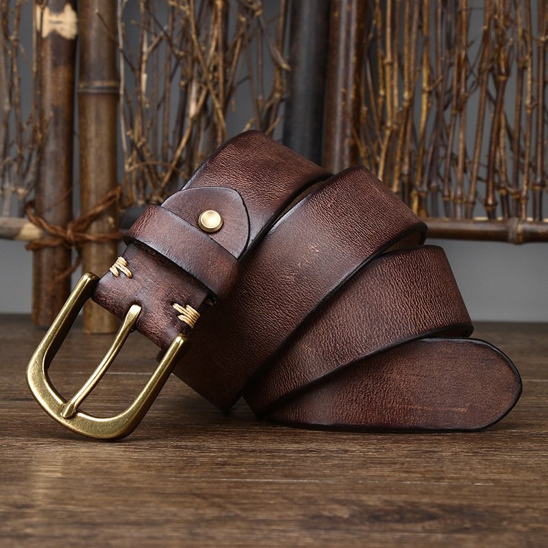 Cotton Classic and Durable Accessory for Gentlemen Designer Copper Buckle Genuine Leather belts Belt for men
