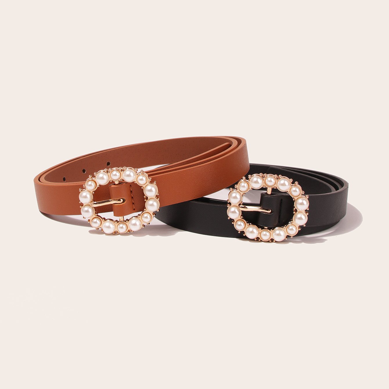 Wholesale New Custom Fashion Wild Ladies Dress Pants Decoration Pearl Pin Buckle Women Belt
