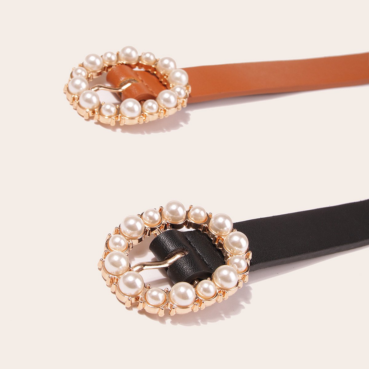 Wholesale New Custom Fashion Wild Ladies Dress Pants Decoration Pearl Pin Buckle Women Belt