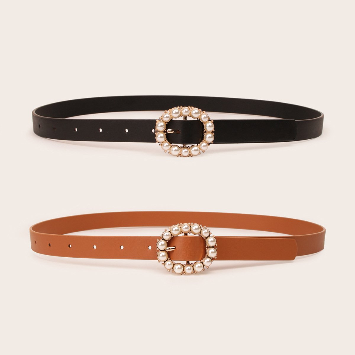 Wholesale New Custom Fashion Wild Ladies Dress Pants Decoration Pearl Pin Buckle Women Belt