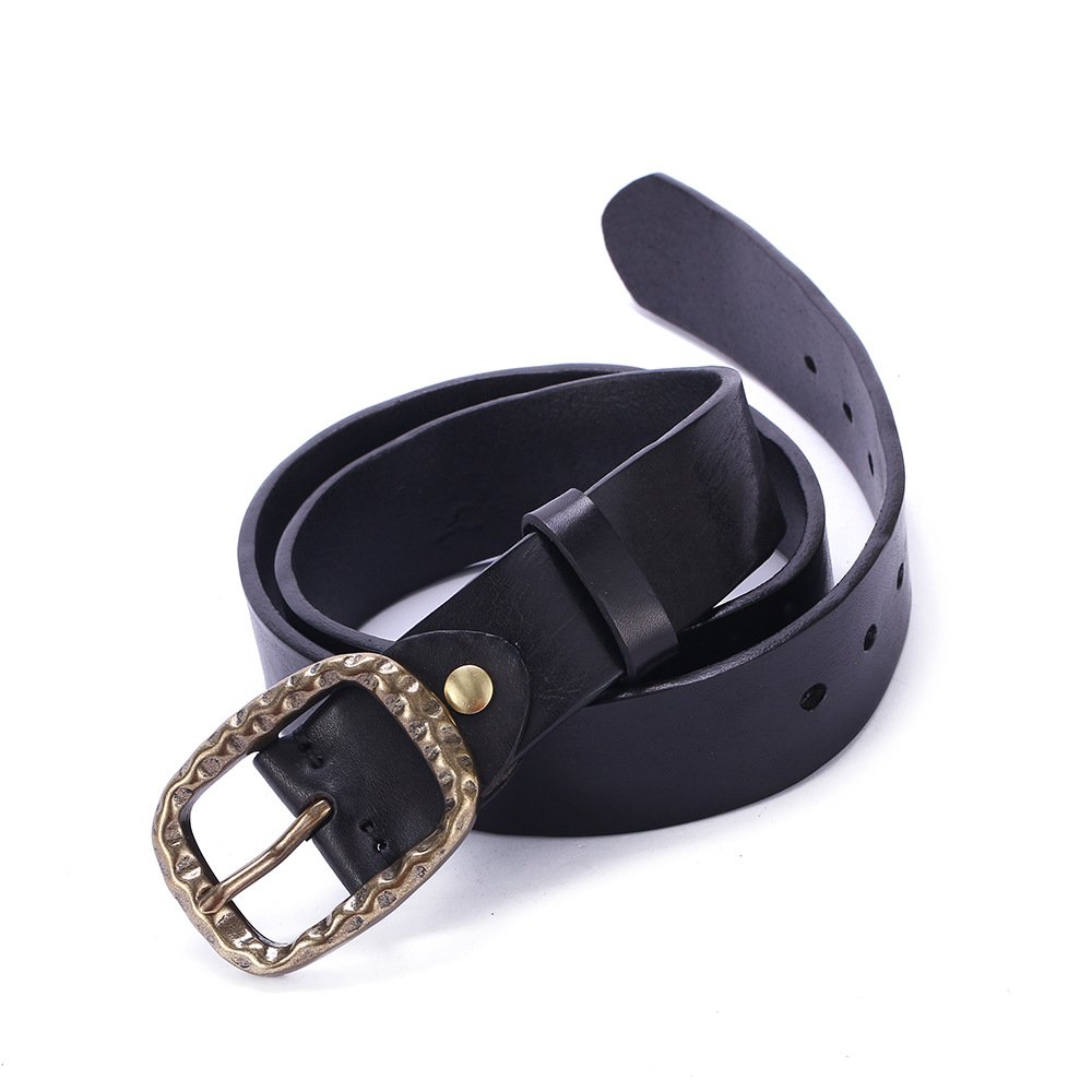 Italian Tree Paste Plant Tanned Genuine Cowhide Leather Belt with Jeans pin Copper Buckle