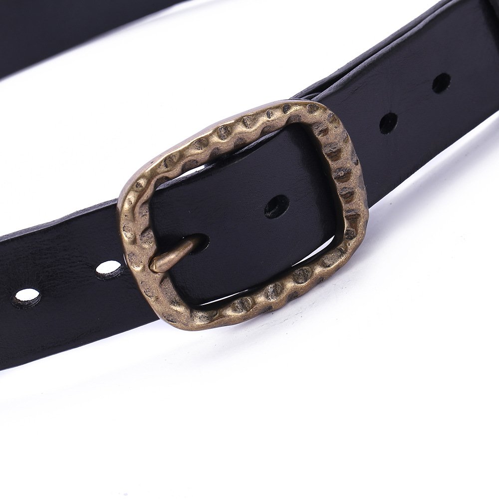 Italian Tree Paste Plant Tanned Genuine Cowhide Leather Belt with Jeans pin Copper Buckle