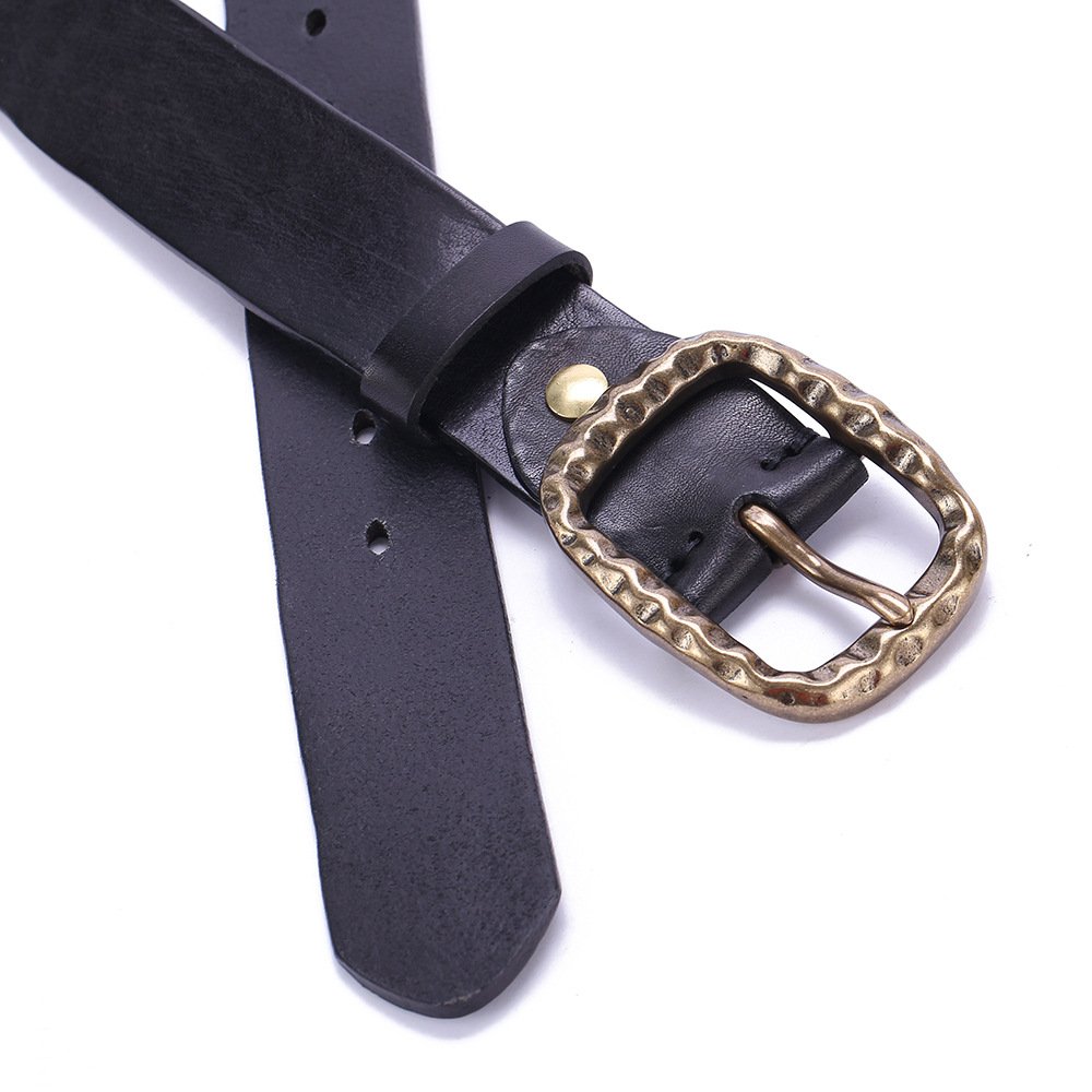 Italian Tree Paste Plant Tanned Genuine Cowhide Leather Belt with Jeans pin Copper Buckle