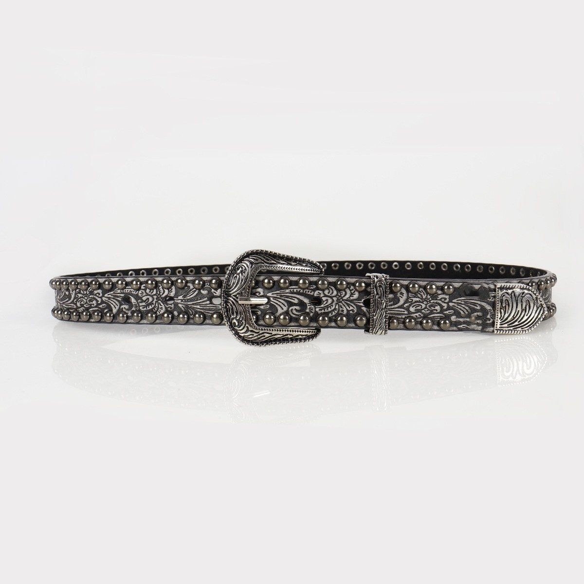 New arrive Spice Girl's Y2K Vintage PU Belt Embossed Black Belt with Riveted Pin Buckle for women Female Personality