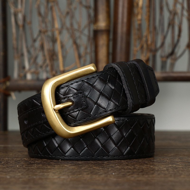 genuine leather belt factory brass buckle custom designer belts woven cowhide leather classical belts for man