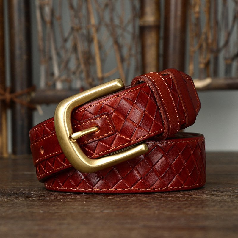 genuine leather belt factory brass buckle custom designer belts woven cowhide leather classical belts for man