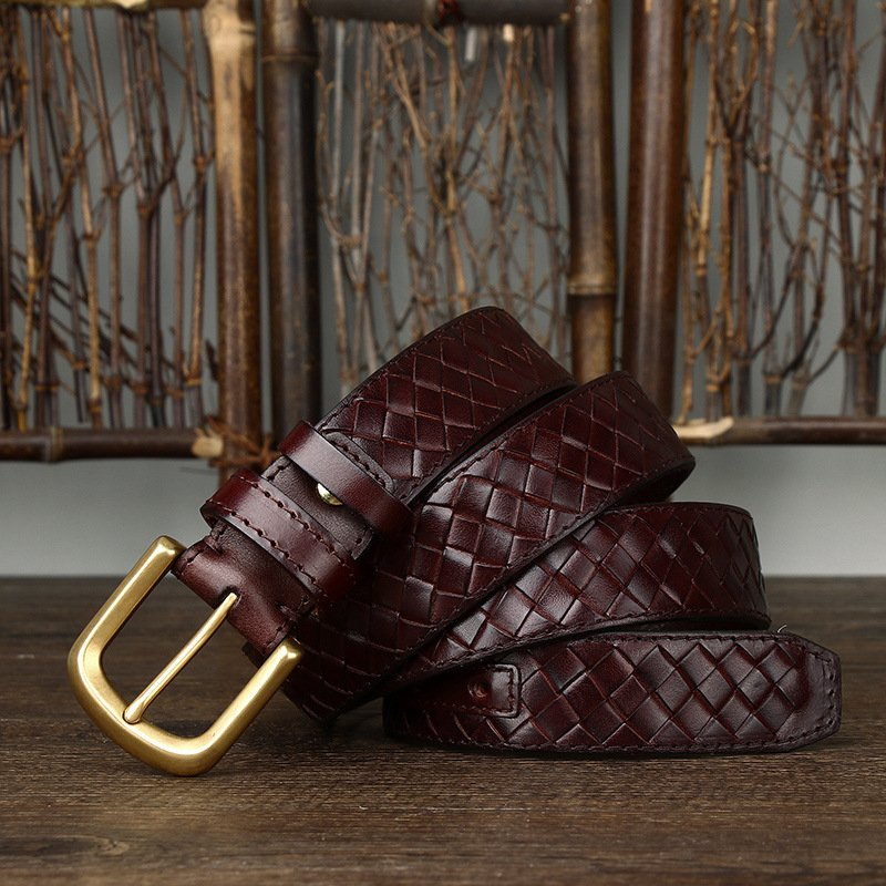 genuine leather belt factory brass buckle custom designer belts woven cowhide leather classical belts for man