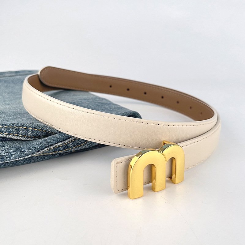 Luxury Brand Letter M Letter Full Leather Belt Gold Buckle Designer Genuine Leather Waist Belt Decorative Jeans For Women