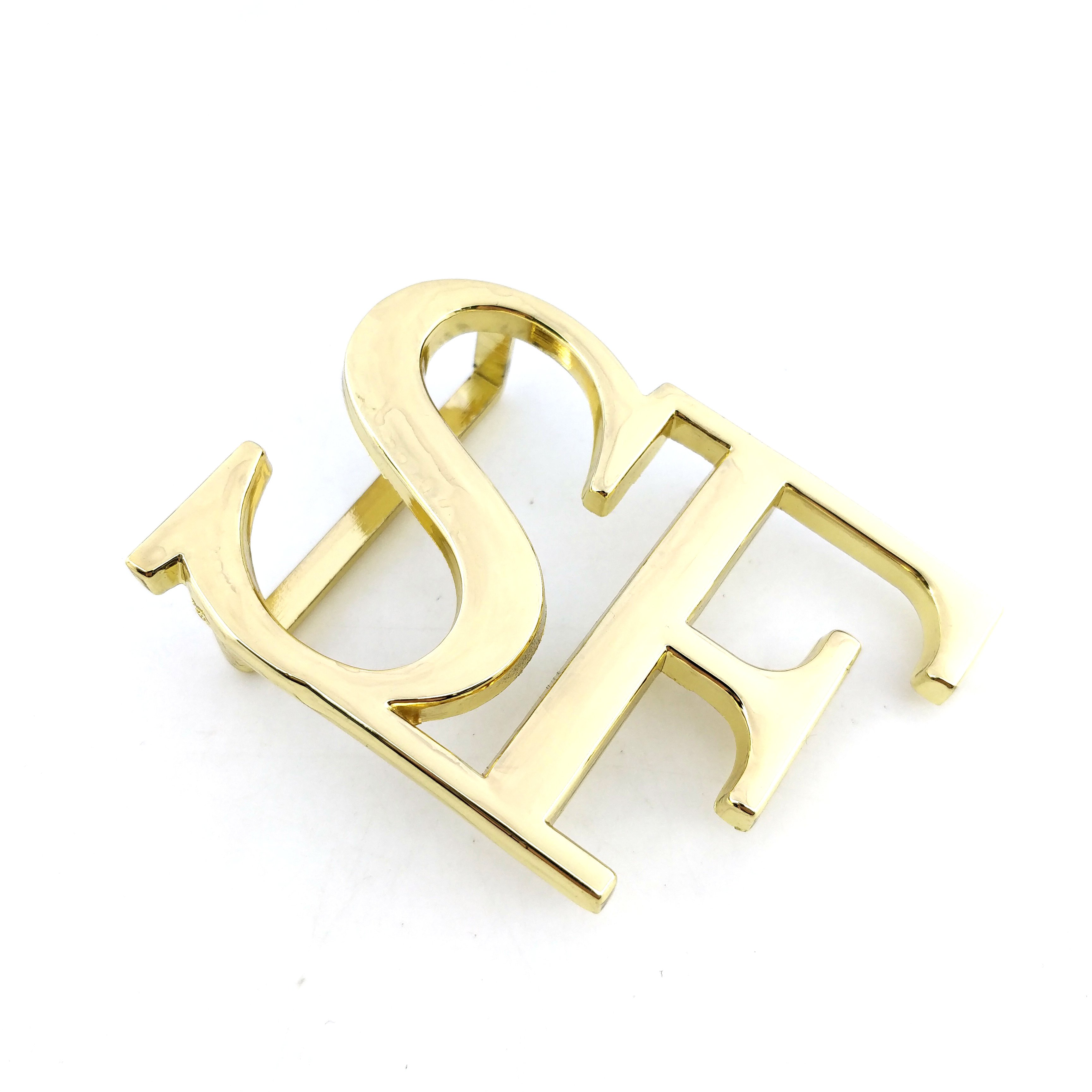 40mm wide gold Plating Private Custom Letter Logo Metal Brand Name Plate Belt Buckles