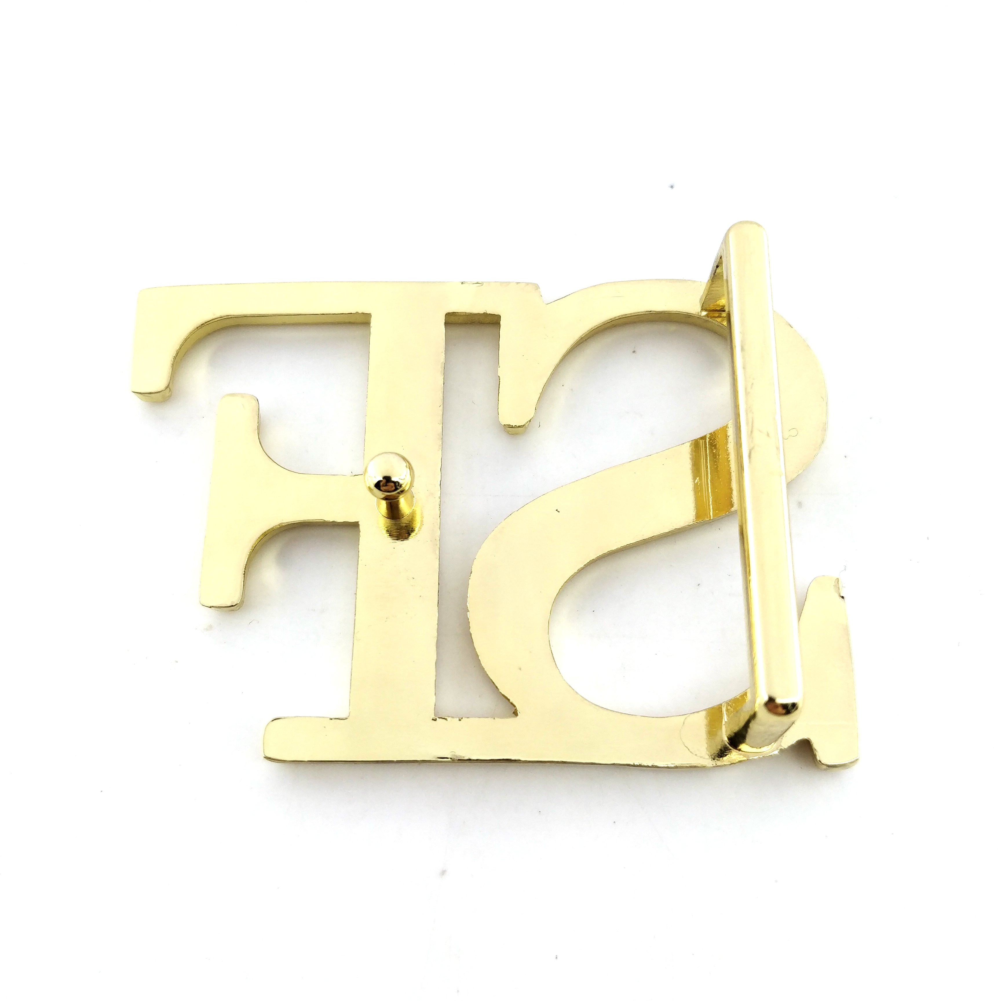 40mm wide gold Plating Private Custom Letter Logo Metal Brand Name Plate Belt Buckles