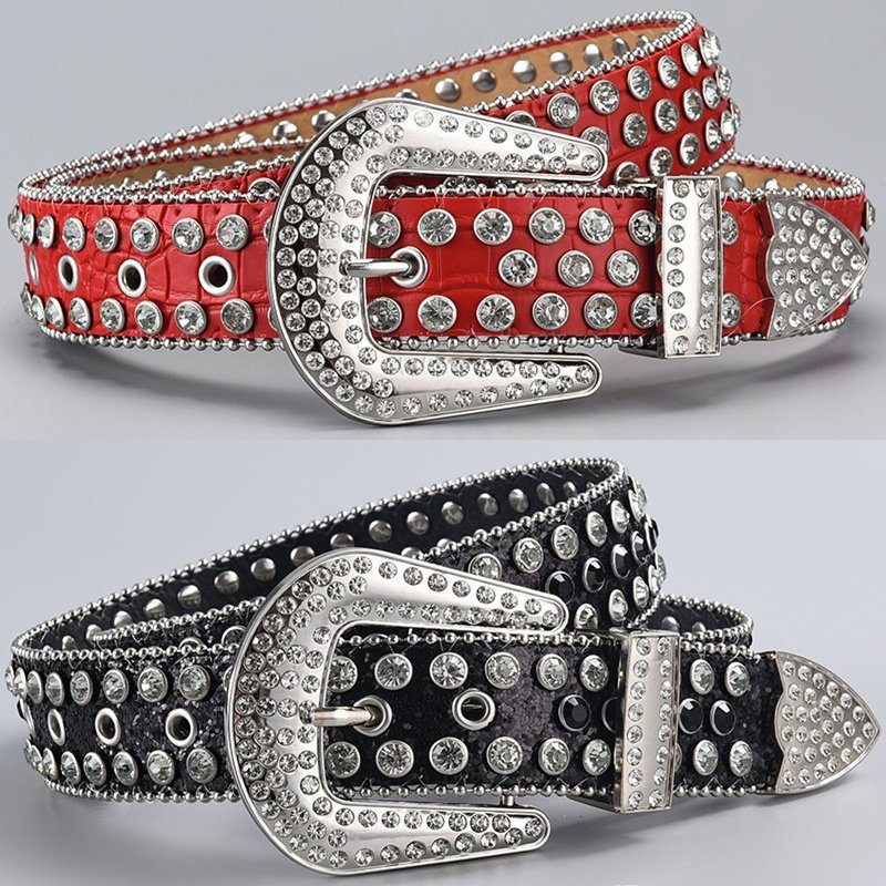 LQbelt New Fashion Diamond Setting Punk Colored Pin Buckle PU Belts For Women Wholesale Factory Custom Design