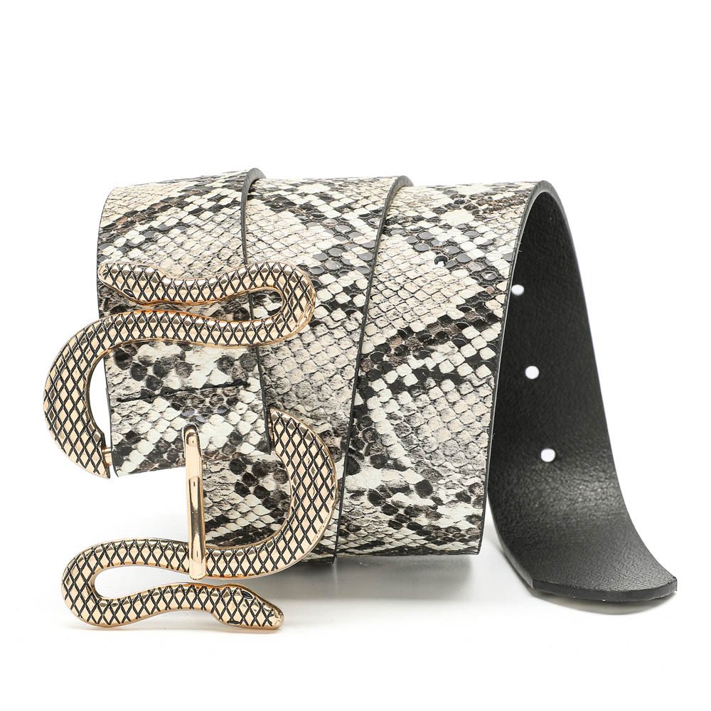 Women's Luxury Animal Buckle Pattern Double Loop PU Belt Snake Design Custom Alloy Pin Hollow Design Fashionable