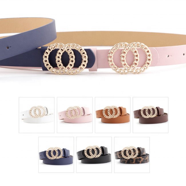 Selfhood Ladies All-match Faux Leather Belt Double Chain Ring Buckle Women's Waist Fashion Belt