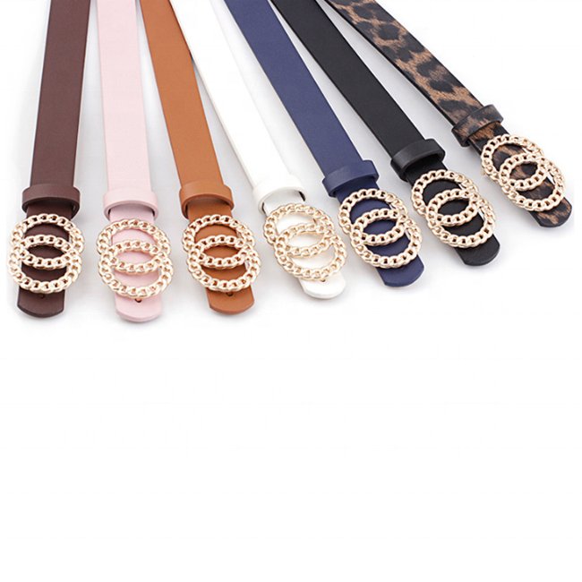 Selfhood Ladies All-match Faux Leather Belt Double Chain Ring Buckle Women's Waist Fashion Belt