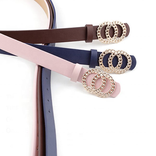 Selfhood Ladies All-match Faux Leather Belt Double Chain Ring Buckle Women's Waist Fashion Belt