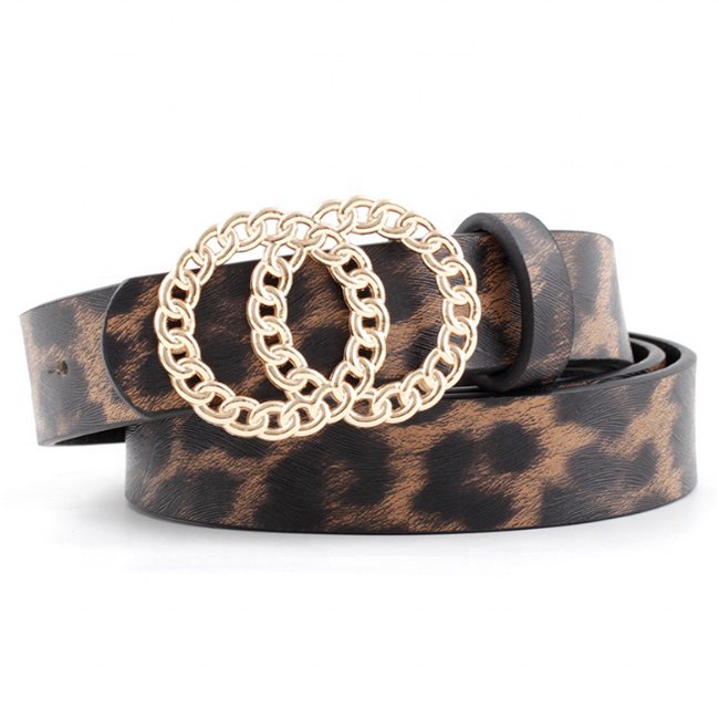 Selfhood Ladies All-match Faux Leather Belt Double Chain Ring Buckle Women's Waist Fashion Belt