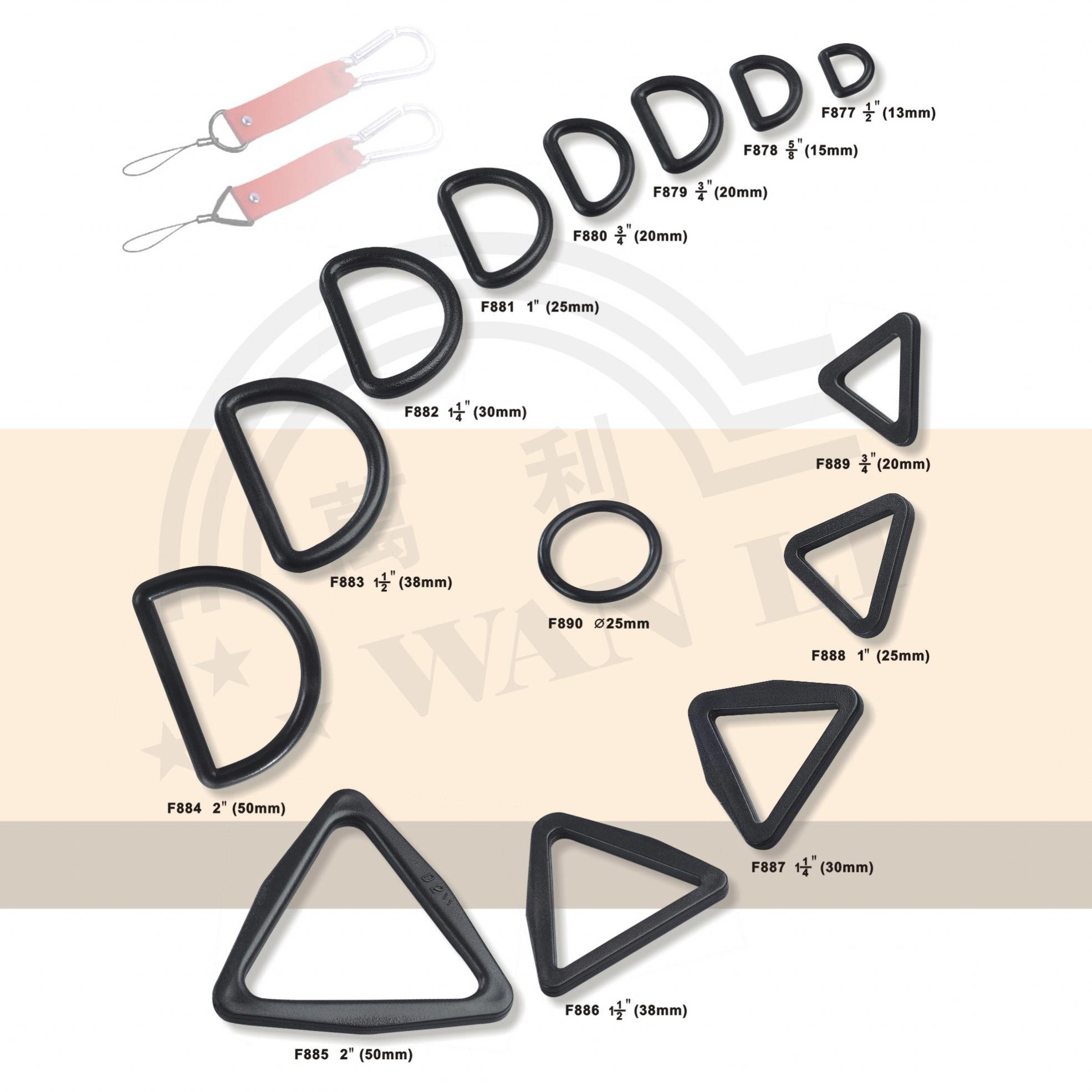 WL Hot Sale Plastic Belt Loop Strap Slider Buckle Flat D-ring for Bag Backpack Webbing Handbag