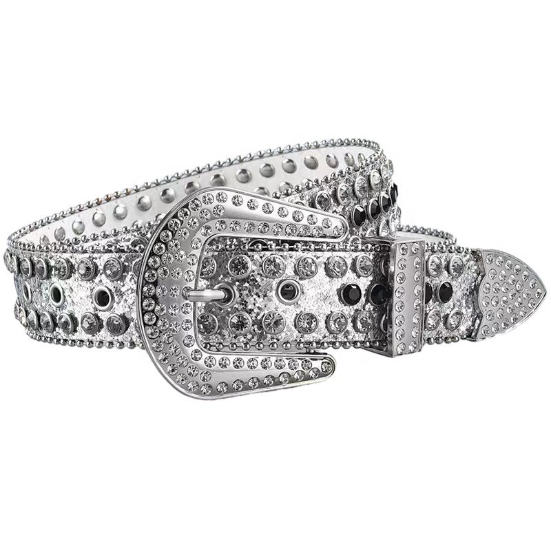 Colorful glitter studded crystal belt for men and women branded luxury bling cowboy cowgirl rhinestone belt adjustable length