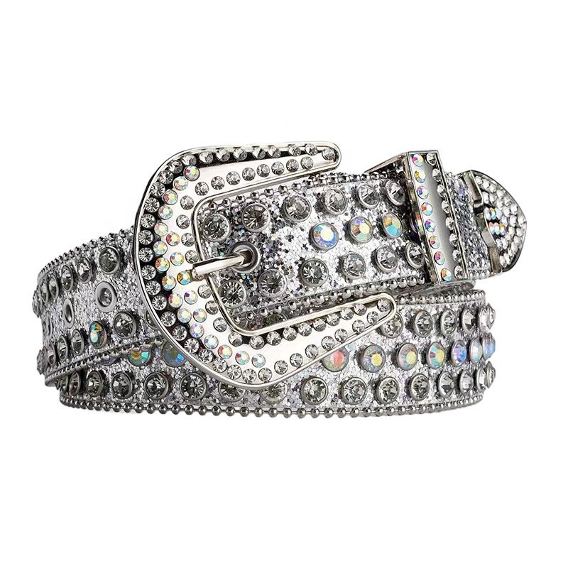 Colorful glitter studded crystal belt for men and women branded luxury bling cowboy cowgirl rhinestone belt adjustable length