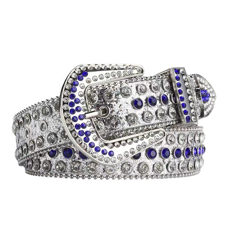 Colorful glitter studded crystal belt for men and women branded luxury bling cowboy cowgirl rhinestone belt adjustable length