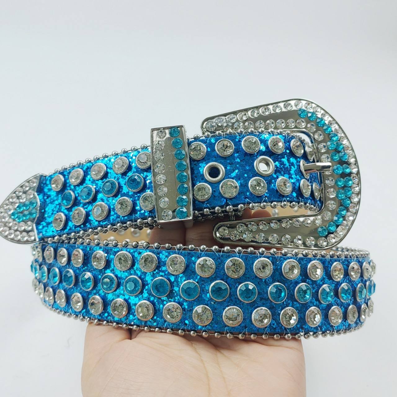 Designer Fancy Western Cowboy Cowgirls Bb Belts Removable Buckle Pu Belts Crystal Leather Studded Black Big Buckle Belt For Man