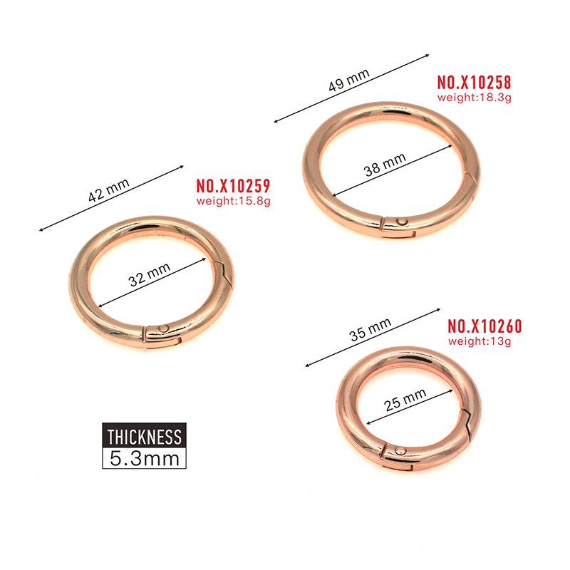 Custom Logo Zinc Alloy Gold Metal Spring Open Gate Ring O Ring All Size Available Carabiner Buckle For Handbag Hardware