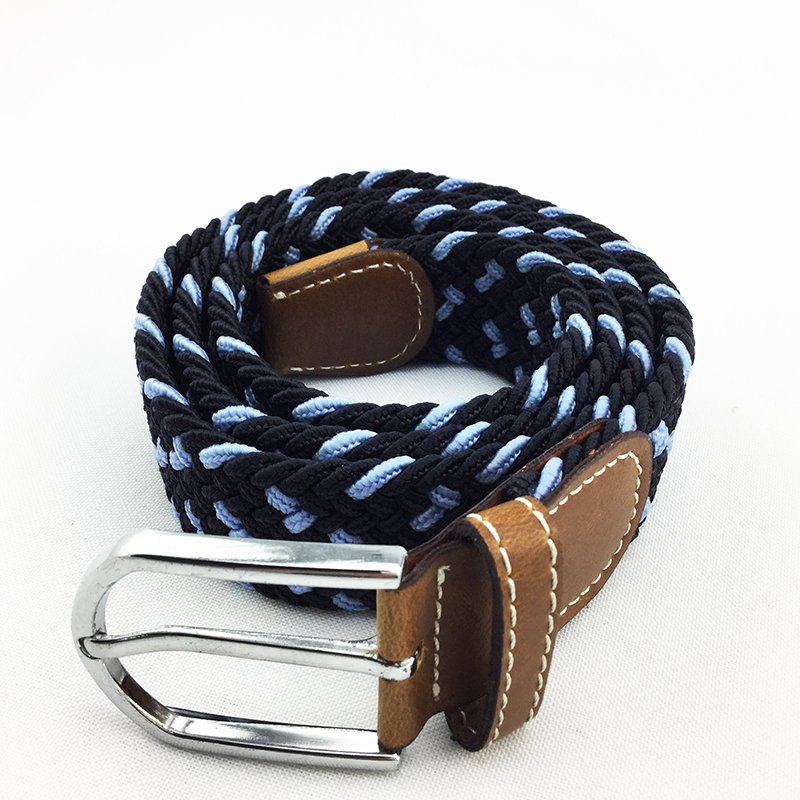 Braided Elastic Woven belt With Shinny Silver Buckle For Man