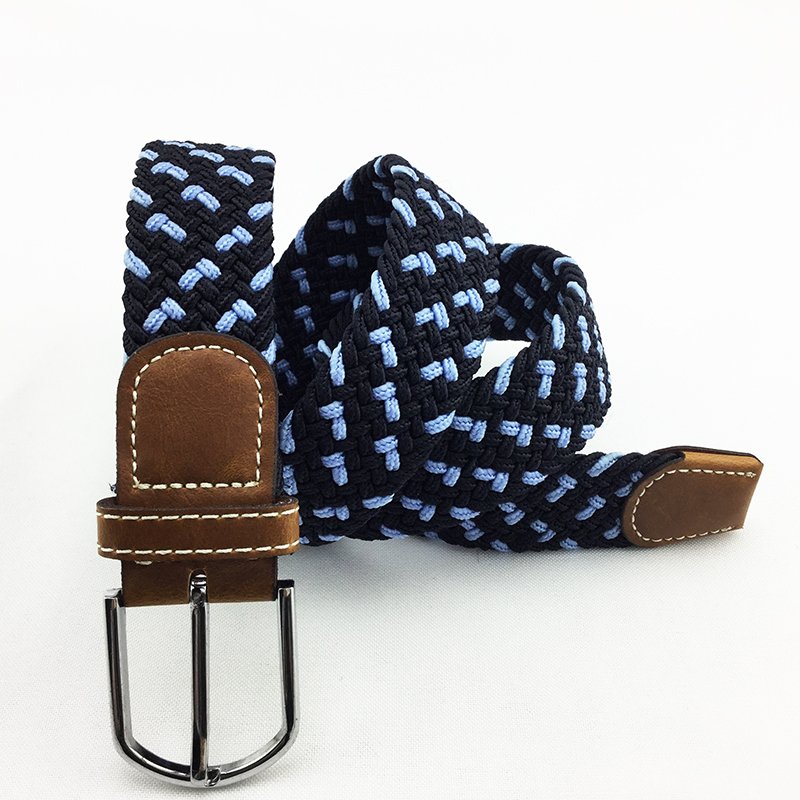 Braided Elastic Woven belt With Shinny Silver Buckle For Man